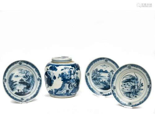 FOUR CHINESE BLUE AND WHITE PORCELAIN VESSELS