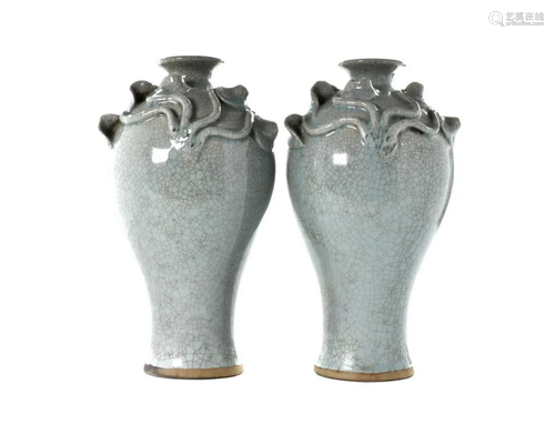 PAIR OF CHINESE CRACKLED GLAZE PORCELAIN VASES