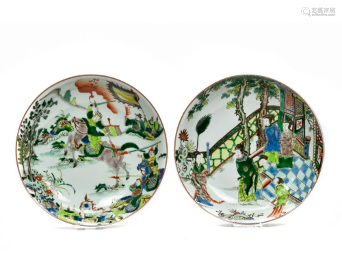 TWO CHINESE FAMILE VERTE PORCELAIN PLATES
