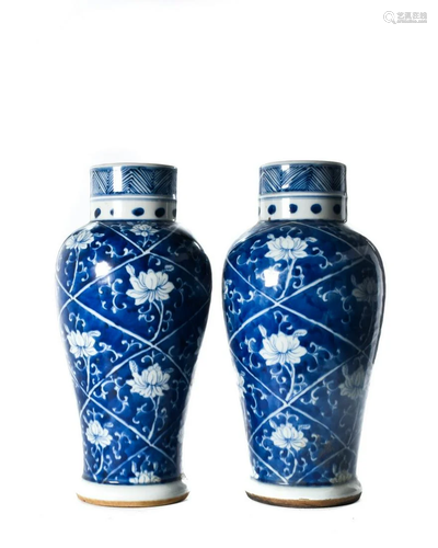 PAIR OF CHINESE BLUE AND WHITE PORCELAIN VASES