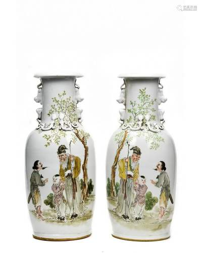 PAIR OF CHINESE PORCELAIN VASES WITH SCENES