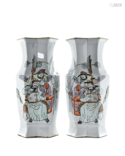 PAIR OF CHINESE PORCELAIN VASES WITH WARRIORS