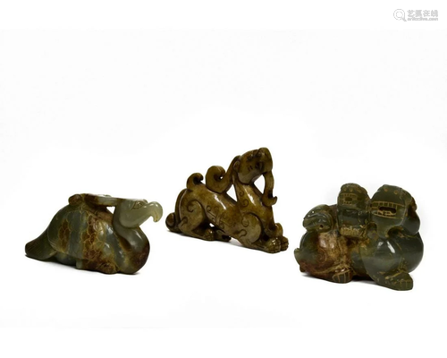 THREE CHINESE HARD STONE ANIMAL CARVINGS