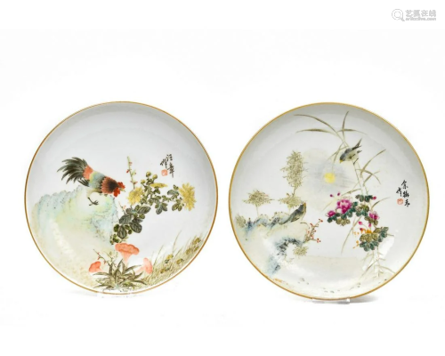 PAIR OF CHINESE PORCELAIN PLATES WITH BIRDS