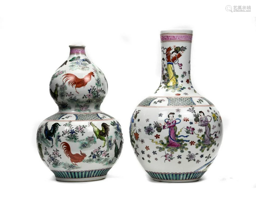 PAIR OF CHINESE DOUCAI PORCELAIN VASES