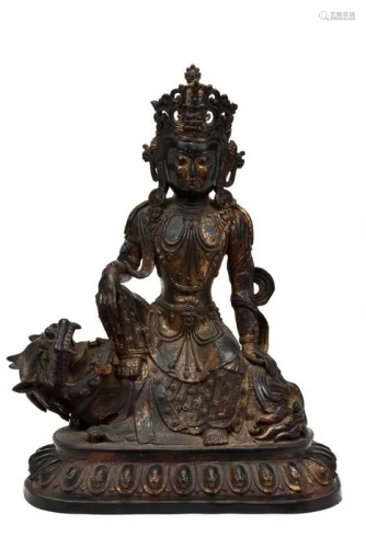 A SIZABLE SINO TIBETAN, LAQUERED AND GILT STATUE OF GUA