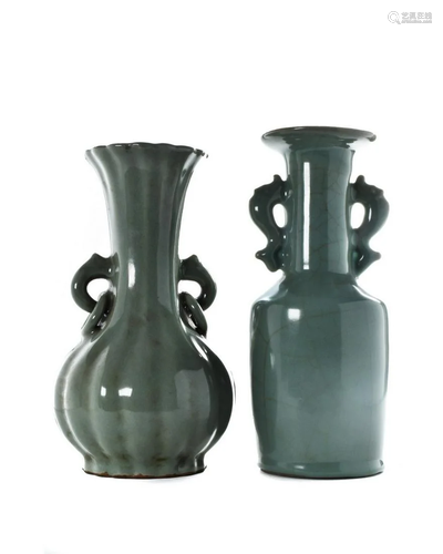 TWO CHINESE CELADON PORCELAIN VASES