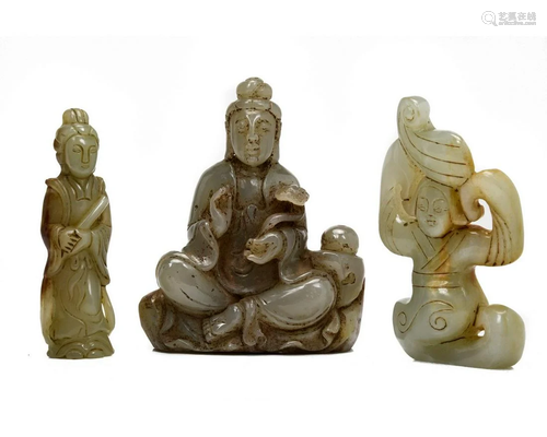 THREE CHINESE JADE STONE CARVINGS