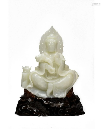 STUNNING CHINESE WHITE JADE FIGURE OF BUDDHA