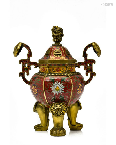 CHINSE BRONZE ENAMELED BRONZE CENSER