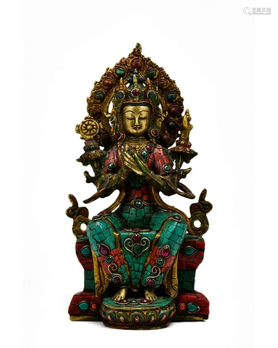 CHINESE ENAMELED BRONZE FIGURE OF BUDDHA