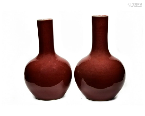 PAIR OF CHINESE IRON RED PORCELAIN VASES