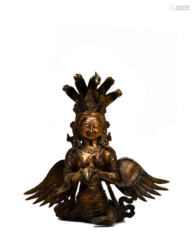 LARGE CHINSE BRONZE FIGURE OF NAGA