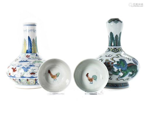 FOUR CHINESE DOUCAI PORCELAIN VESSELS