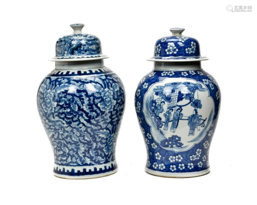 PAIR OF CHINESE BLUE AND WHITE JARS WITH LIDS