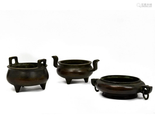 THREE CHINESE BRONZE CENSERS