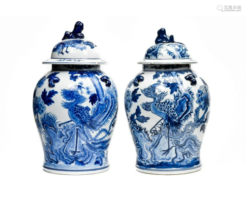 PAIR OF LARGE CHINESE BLUE AND WHITE PORCELAIN JARS