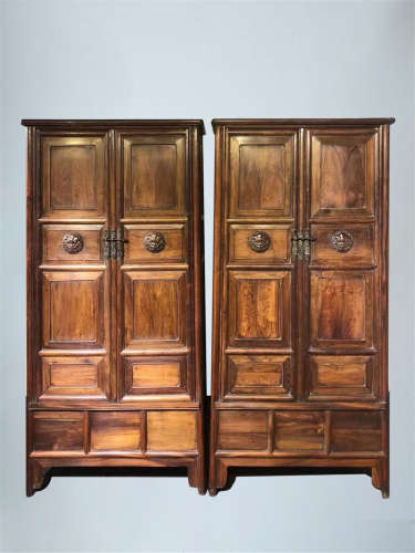 A Pair of Chinese Carved Hardwood Cabinets