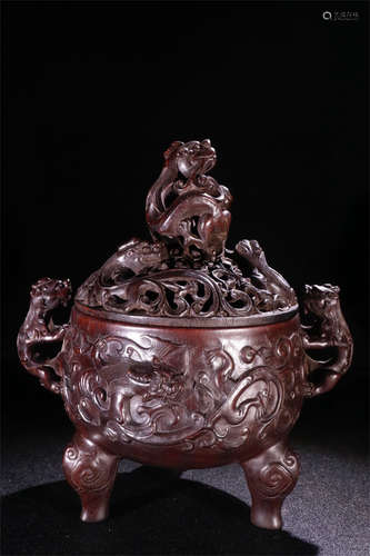 A Chinese Carved Hardwood Incense Burner