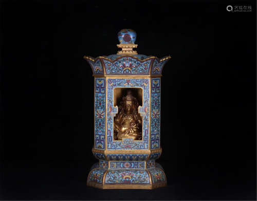 A Set of Chinese Cloisonne Buddha Niche and A Figure of Buddha