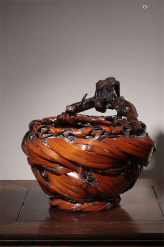 A Chinese Carved Bamboo Container
