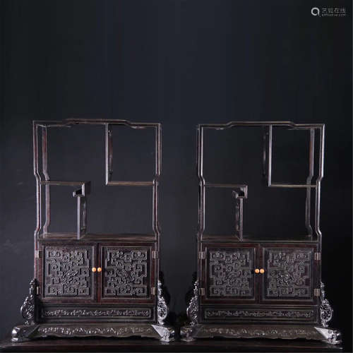 A Pair of Chinese Carved Hardwood Cabinets