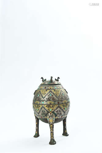 A Chinese Bronze Container with Gold and Silver Inlaid