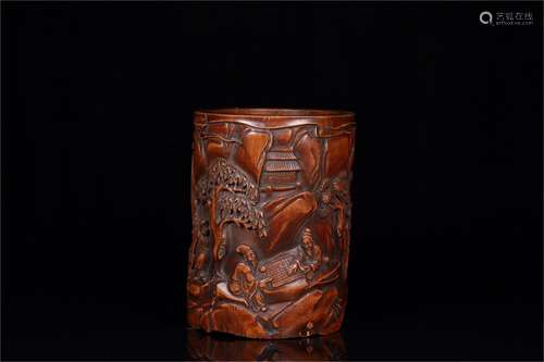 A Chinese Carved Bamboo Brush Pot