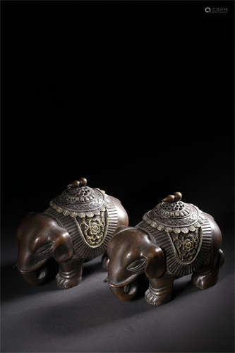 A Pair of Chinese Bronze Incense Burners