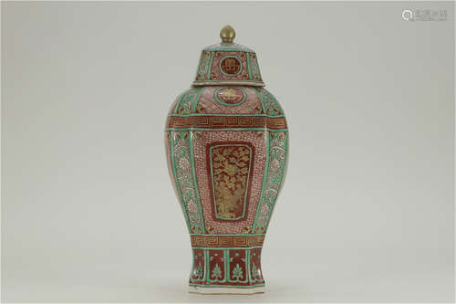 A Chinese Wu-Cai Glazed Porcelain Jar with Cover