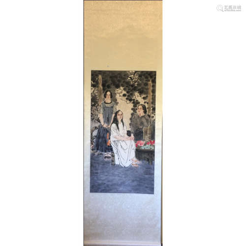 a chinese hanging scroll colour on paper He Jia Ying