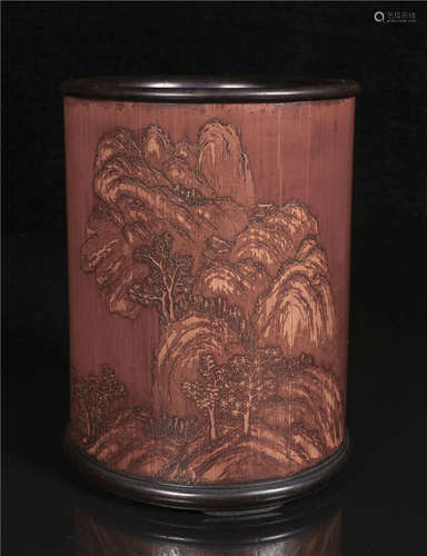 a chinese bamboo brush pot