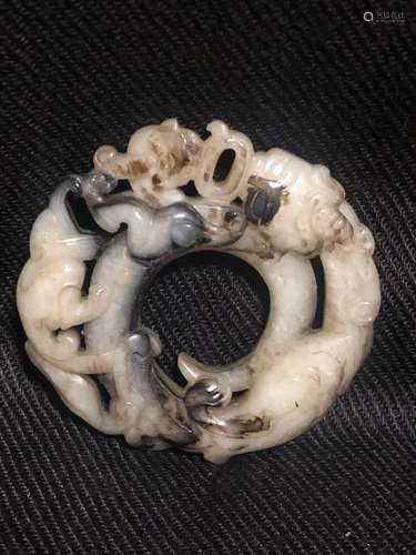 a chinest white jade two dragons bi