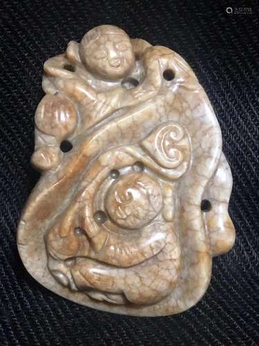 a chinese brown jade two boys pendant