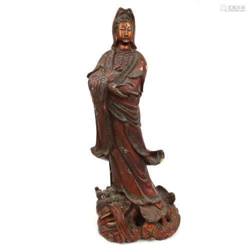 a chinese wooden lacquer guan yin