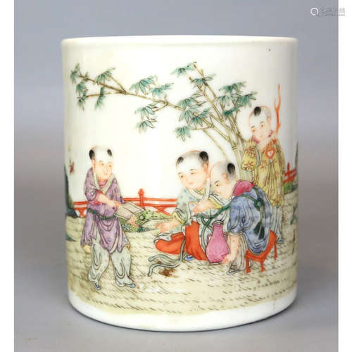 a chinese famille rose children play brush pot