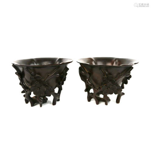 a pair of chinese zi tan cups