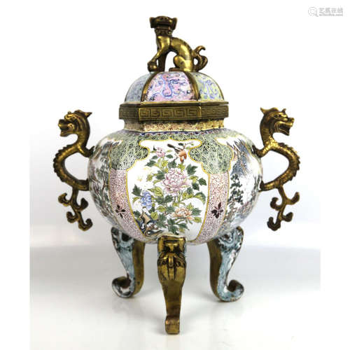 a chinese bronze enamel censer