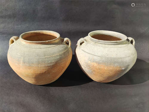 a pair of chinese han dynasty pottery jars