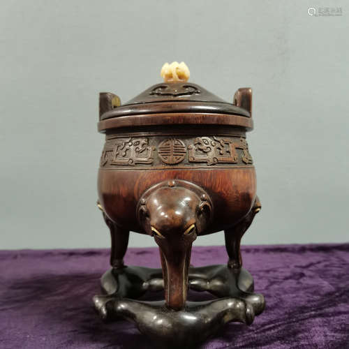 A Chinese  Agarwood Censer  with white jade