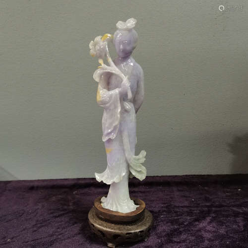 A Chinese Violet Jade Figure of Beauty with stand