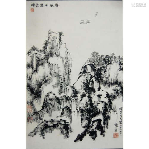 a chinese hand scroll ink on paper after Lei Shao Qi