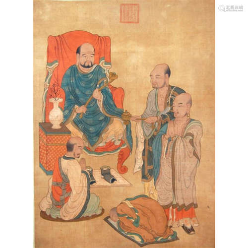 a chinese hanging scroll ink and colour on silk unisgned early 20th century