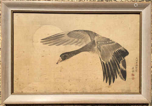 a chinese painting ink and colour on silk framed by Yuan Shan