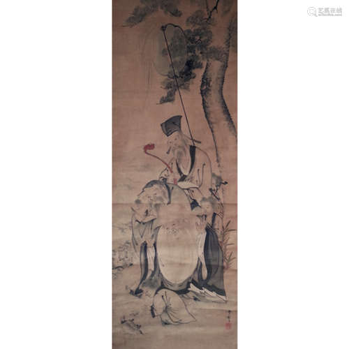 a japanese painting hanging scroll ink on silk Xue Peng