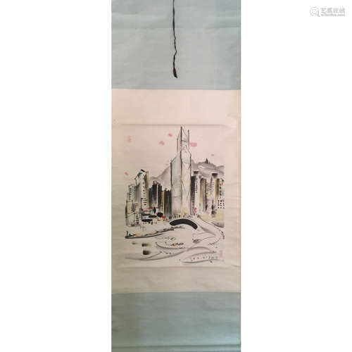 a chinese hanging scroll ink and colour on paper Wu Guan Zhong