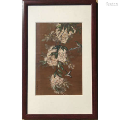 a chinese painting colour on silk framed QU Zhao Lin