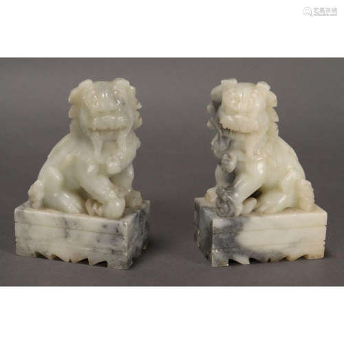A Pair of Chinese Soapstone Lions