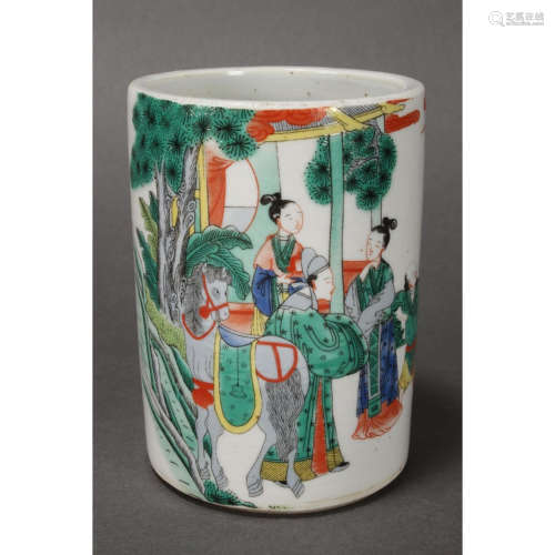 a chinese famille brush pot