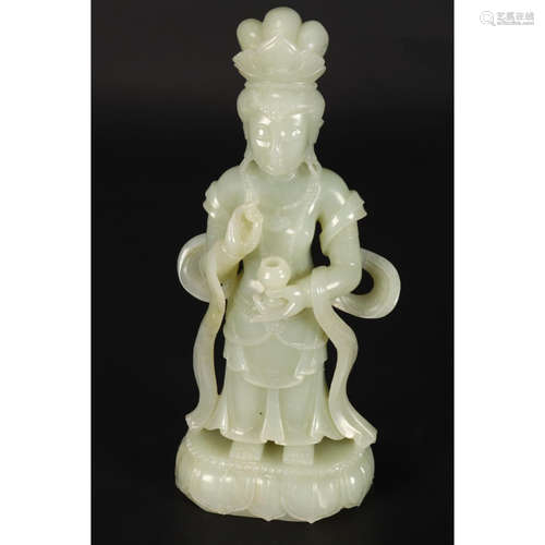 a chinese white jade carvings of guanyin